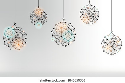 Christmas decorations balls from lines and dots with glow - illustration