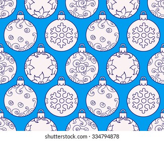 Christmas decorations with balls. New Year background. Retro illustration. Seamless pattern/