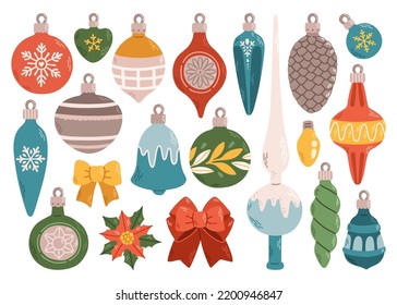 Christmas decorations balls set flat design isolated vector illustration