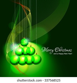 Christmas decorations, balls and snowflakes on abstract shiny winter background.