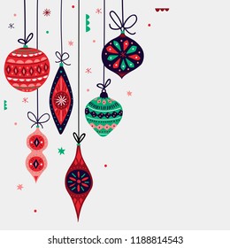 Christmas decorations balls. Vector greeting card. New Year background