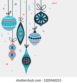 Christmas decorations balls. Vector greeting card. New Year background 