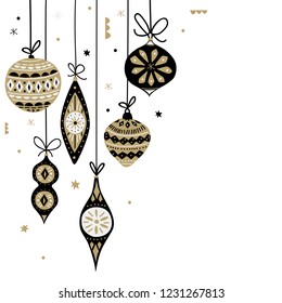 Christmas decorations balls. Vector greeting card. New Year background