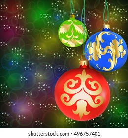 Christmas decorations and beads on bokeh background