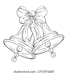 Christmas Decorations Bell Composition With Ribbons and Bows Festive Graphic Line Art Style Ideal for Holiday Crafts and Festive Projects