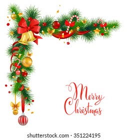 Christmas Decorations With Bells. Holiday Background  For Design Card, Banner,ticket, Leaflet And So On.