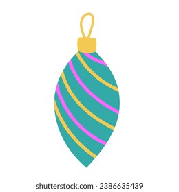 Christmas decorations. Christmas Colorful oval pink yellow ball. Vector illustration in cartoon flat style. Vintage retro elements.
