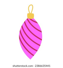 Christmas decorations. Christmas Colorful oval pink ball. Vector illustration in cartoon flat style. Vintage retro elements.