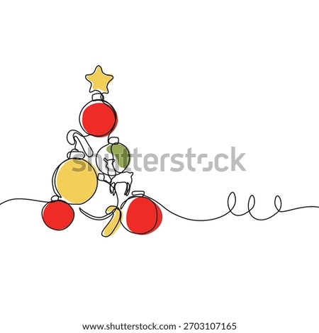 Christmas decorations continuous one line drawing, christmas ornaments continuous one line drawing.
