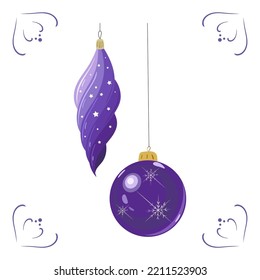 Christmas decorations . Decor in purple shades.On a white background.Vector illustration.