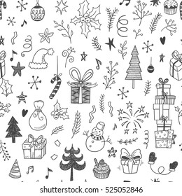 Christmas Decorations Doodle Seamless Vector Pattern