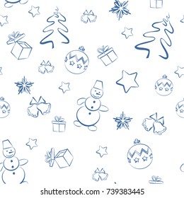 Christmas decorations doodle seamless vector pattern. Perfect for wallpaper, wrapping paper, pattern fills, winter greetings, web page background.