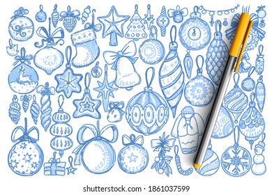 colección de decoraciones navideñas de doodle set