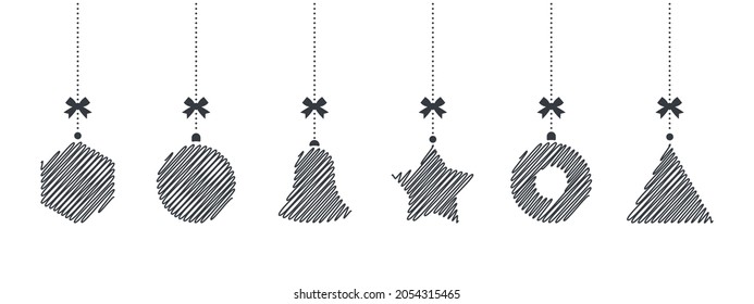 Christmas decorations. Elements for Christmas design. Christmas toys of different shapes and styles. Vector illustration