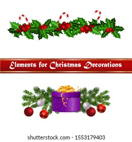 Christmas decorations with fir tree and decorations