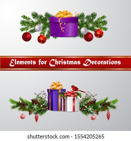 Christmas decorations with fir tree and decorations