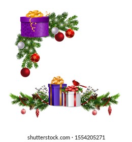 Christmas decorations with fir tree and decorations