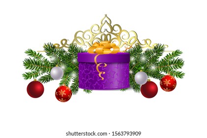 Christmas decorations with fir tree and decorations