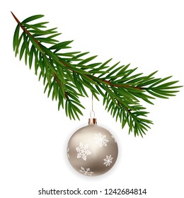 Christmas decorations. Fir tree branch with ball. Vector Illustration EPS10