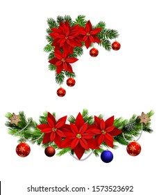 Christmas decorations with fir tree collection isolated
