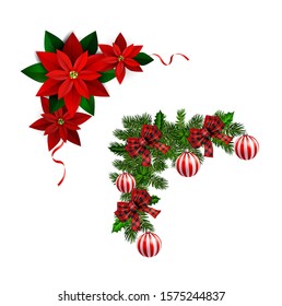Christmas decorations with fir tree collection isolated