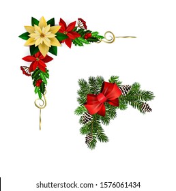 Christmas decorations with fir tree collection isolated