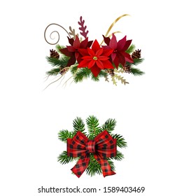 Christmas decorations with fir tree collection isolated