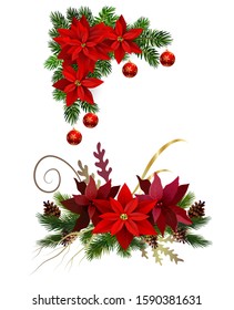 Christmas decorations with fir tree collection isolated