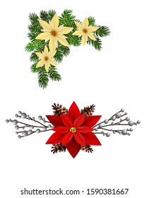 Christmas decorations with fir tree collection isolated