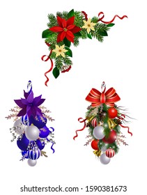 Christmas decorations with fir tree collection isolated