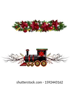 Christmas decorations with fir tree collection isolated