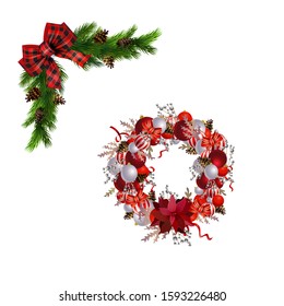 Christmas decorations with fir tree collection isolated