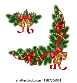 Christmas decorations with fir tree and decorative elements. vector illustration