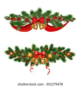 Christmas decorations with fir tree and decorative elements. vector illustration