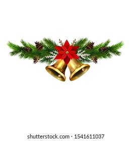 Christmas decorations with fir tree golden jingle bells