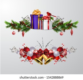 Christmas decorations with fir tree golden jingle bells