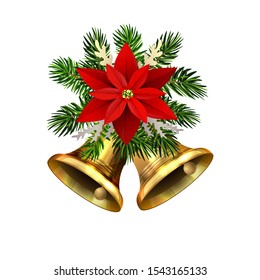 Christmas decorations with fir tree golden jingle bells
