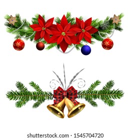 Christmas decorations with fir tree golden jingle bells