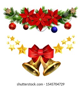 Christmas decorations with fir tree golden jingle bells