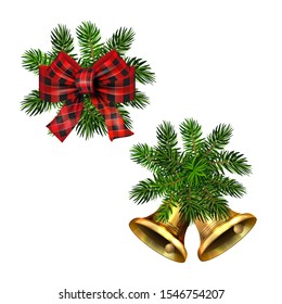 Christmas decorations with fir tree golden jingle bells