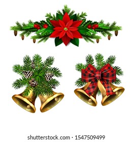 Christmas decorations with fir tree golden jingle bells