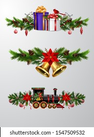Christmas decorations with fir tree golden jingle bells