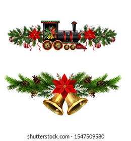 Christmas decorations with fir tree golden jingle bells