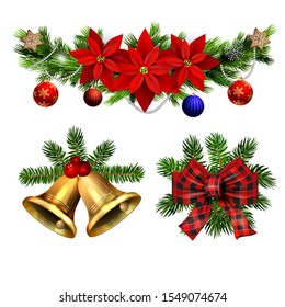 Christmas decorations with fir tree golden jingle bells