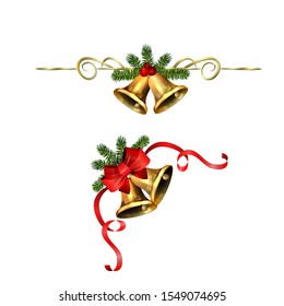 Christmas decorations with fir tree golden jingle bells