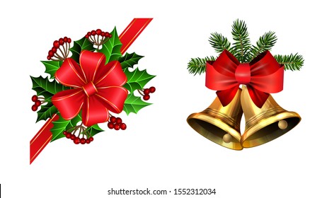 Christmas decorations with fir tree golden jingle bells