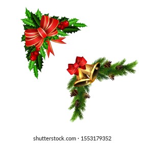 Christmas decorations with fir tree golden jingle bells