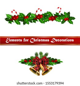Christmas decorations with fir tree golden jingle bells