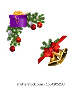 Christmas decorations with fir tree golden jingle bells