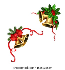 Christmas decorations with fir tree golden jingle bells